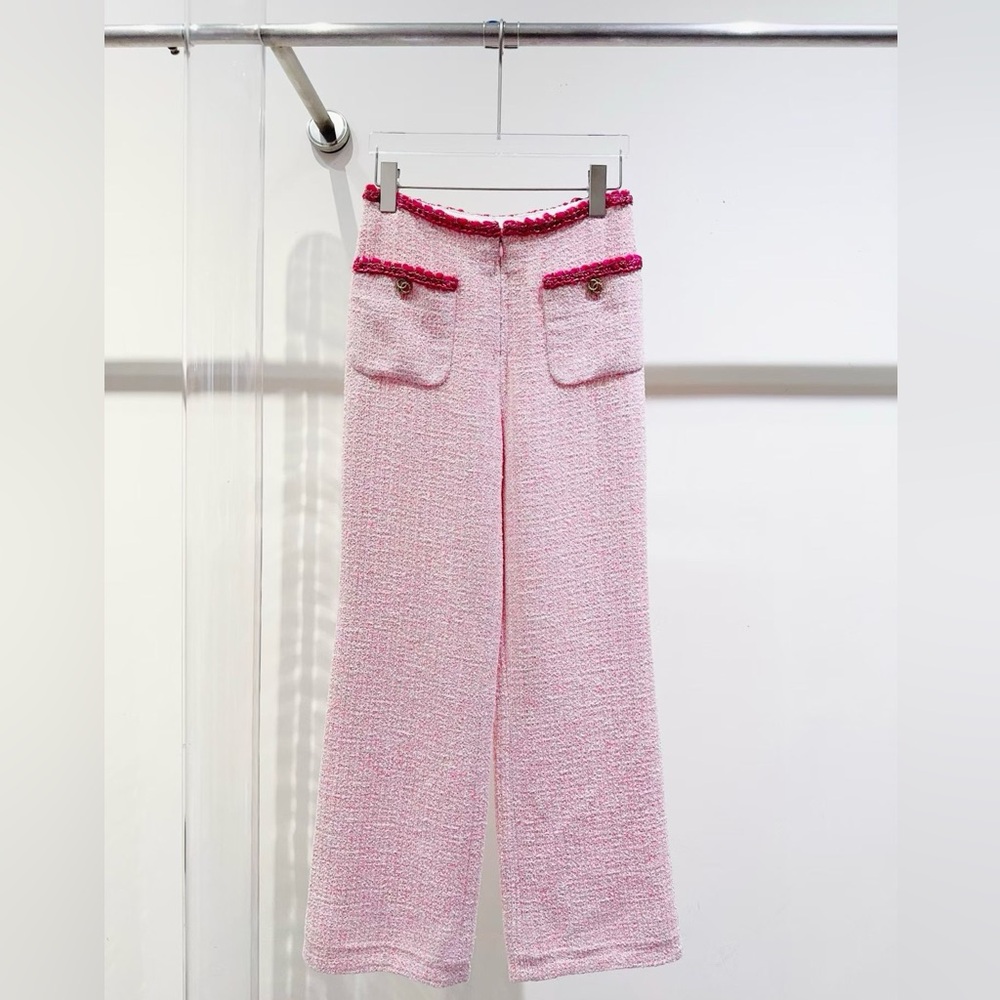 Authentic CHANEL Pink and White Tweed Fabric